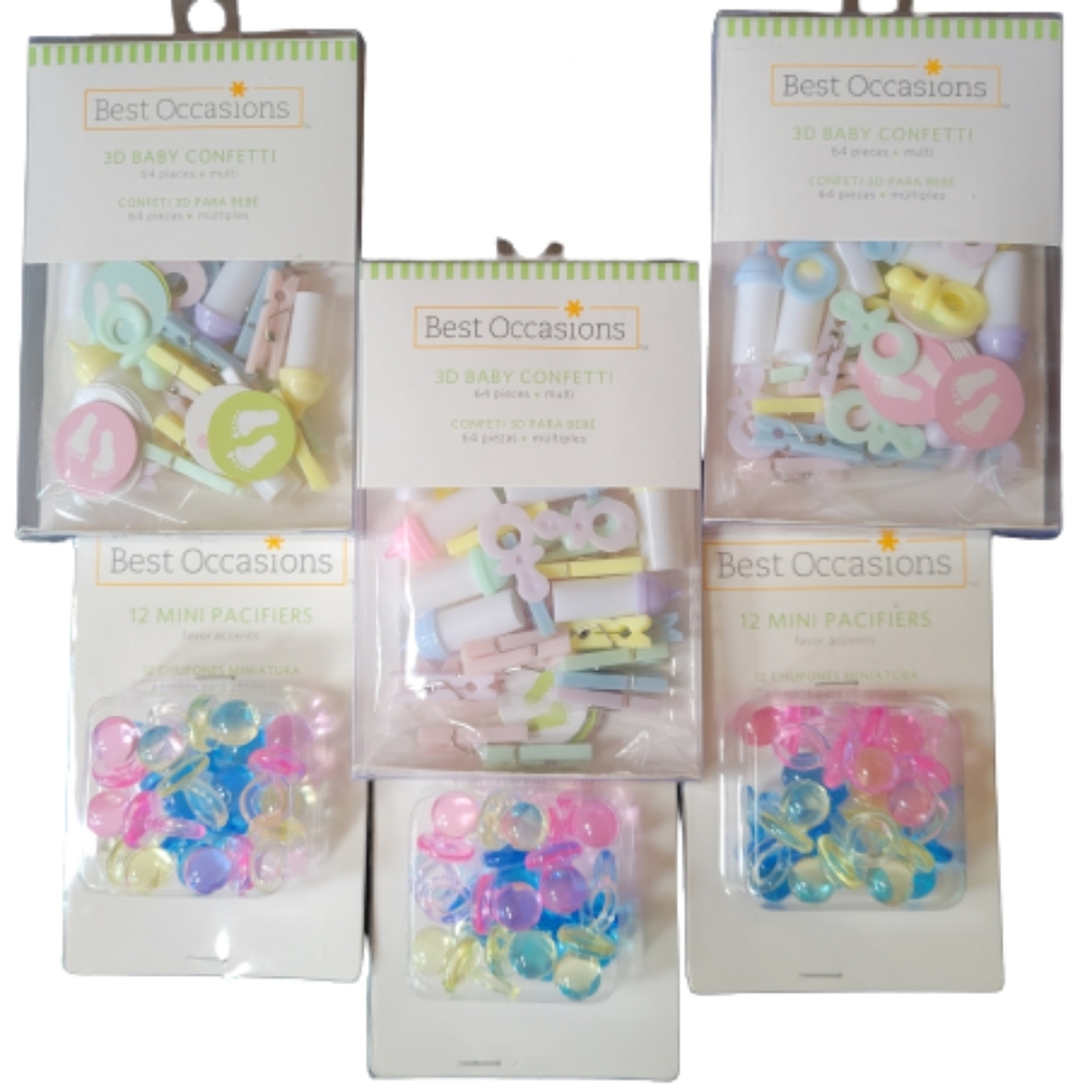 Best Occasions Baby Shower  3D Baby Confetti  Mini Pacifiers  3 Packs Each  NEW
